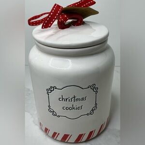 Rae Dunn Christmas Cookies Canister With Candy Cane Stripes On Bottom New
